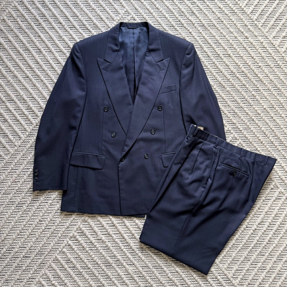Samuelsohn 2pc Suit Double Breasted Navy Wool 44R, Made in Canada